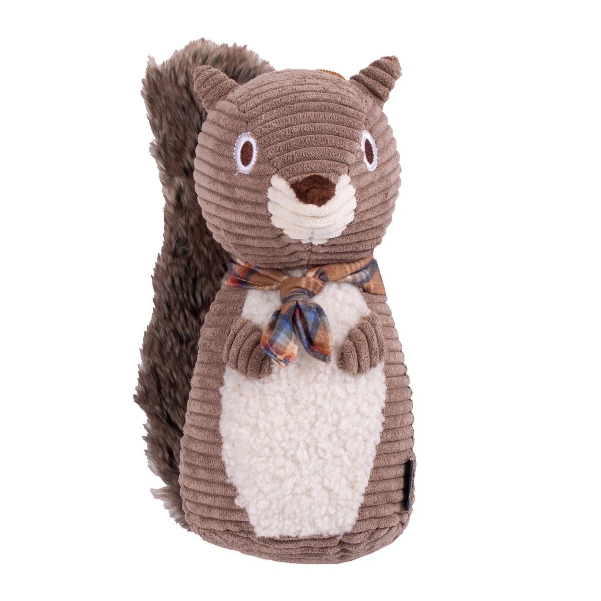 Pendleton Plush Squirrel Dog Toy | Soft Squeaky Plush with Plaid Bandana & Fluffy Tail