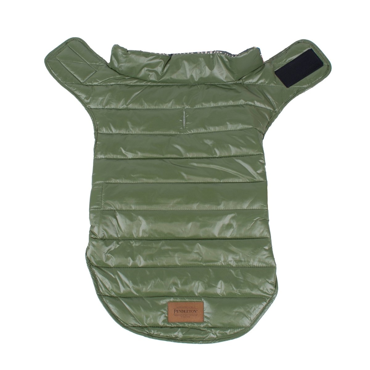 Pendleton Puffer Dog Coat | Reversible Warm Polyester Dog Jacket with Leash Slot & Adjustable Closures