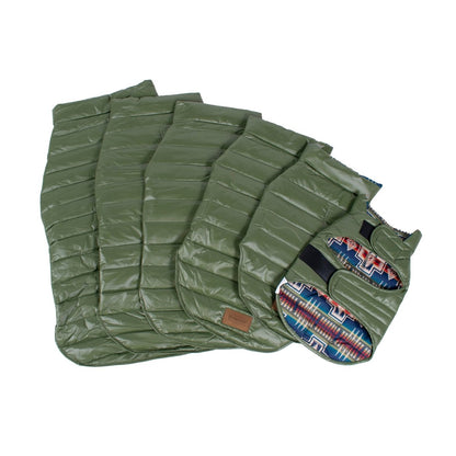 Pendleton Puffer Dog Coat | Reversible Warm Polyester Dog Jacket with Leash Slot & Adjustable Closures