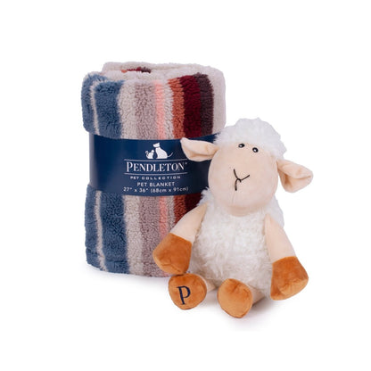 Pendleton Serape Rosewood Berber Pet Throw + Lamb Gift Set | Soft Berber Dog Blanket with Plush Lamb Toy