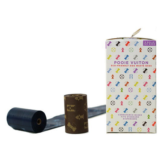 Pooie Vuiton Eco-Friendly Dog Poop Bags – 8 Pack (120 Bags) Cornstarch-Based, Durable & Stylish Waste Bags for Dogs