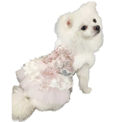 Designer Handmade “Juliette” Dog Party Dress – Luxury Pink Lace & Tulle Dress for Small Dogs (Custom Sizes Available)