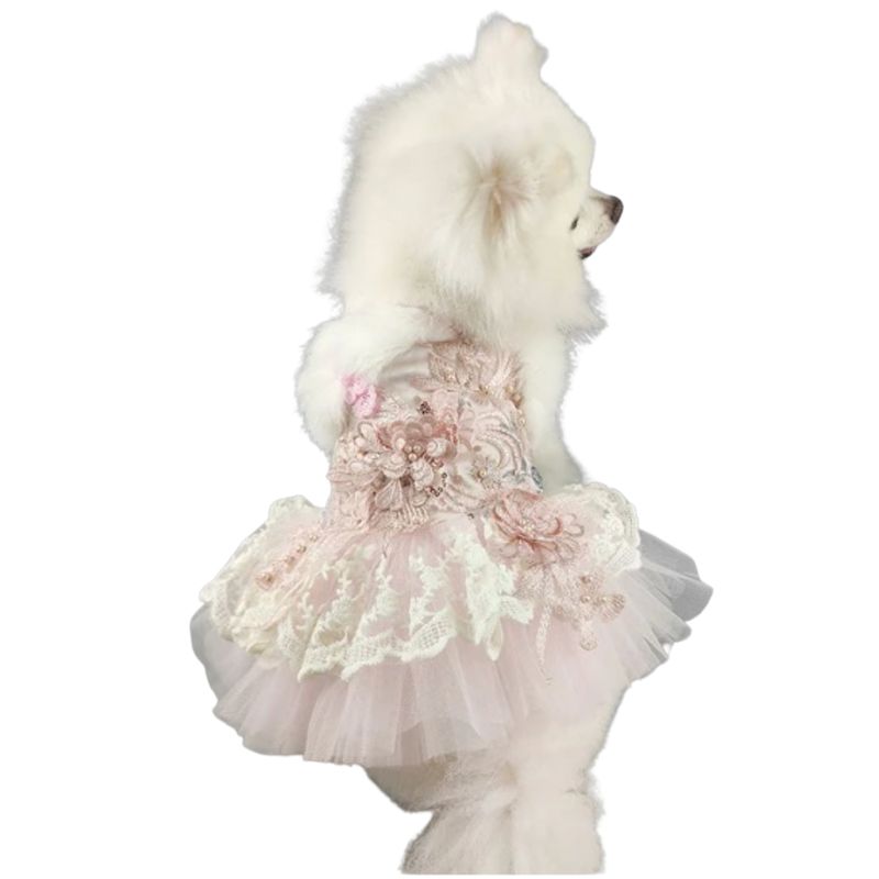 Designer Handmade “Juliette” Dog Party Dress – Luxury Pink Lace & Tulle Dress for Small Dogs (Custom Sizes Available)
