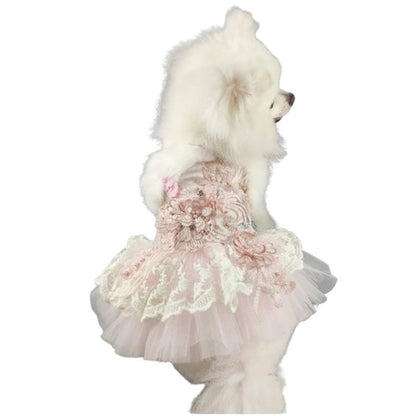 Designer Handmade “Juliette” Dog Party Dress – Luxury Pink Lace & Tulle Dress for Small Dogs (Custom Sizes Available)