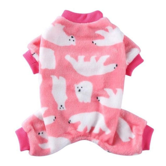 Polar Bear Onesie Dog PJs – Soft Winter Pajamas for Small & Medium Dogs (Pink or Navy, S–XL)