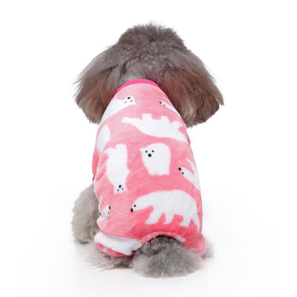 Polar Bear Onesie Dog PJs – Soft Winter Pajamas for Small & Medium Dogs (Pink or Navy, S–XL)