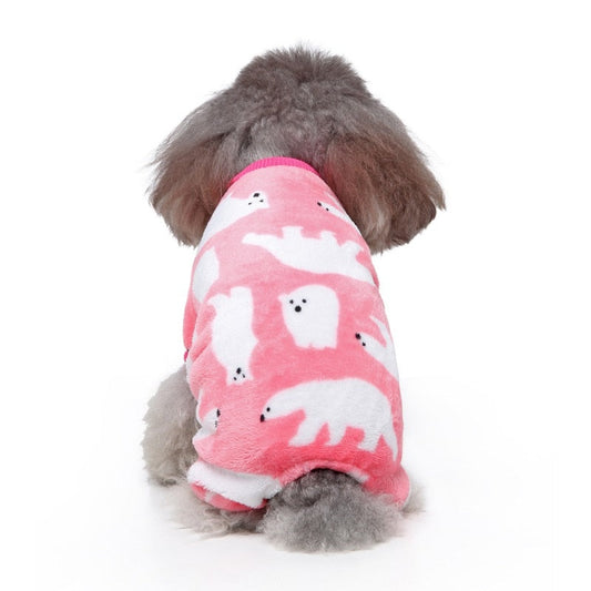 Polar Bear Onesie Dog PJs – Soft Winter Pajamas for Small & Medium Dogs (Pink or Navy, S–XL)