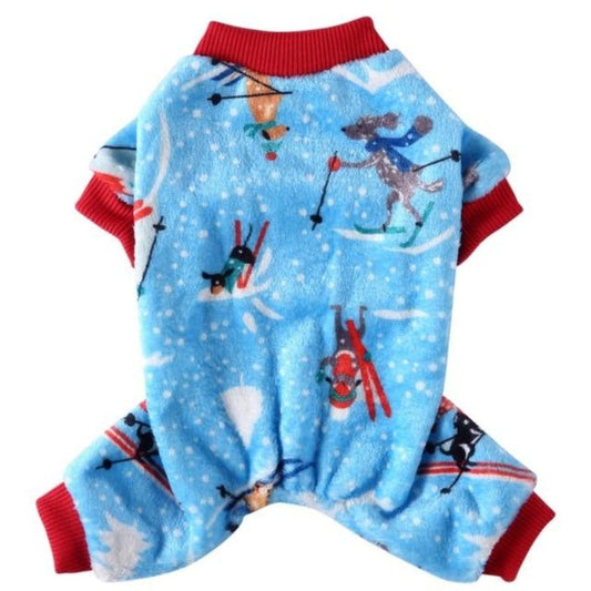 Skiing Dogs Onesie Dog PJs – Cozy Winter Pajamas for Small & Medium Dogs (S–XL)