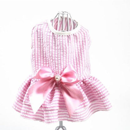 Sweet Stripes Dog Dress – Cotton Dog Dress with Satin Bow & Rhinestone Detail for Small to Medium Dogs | Posh Dog Life