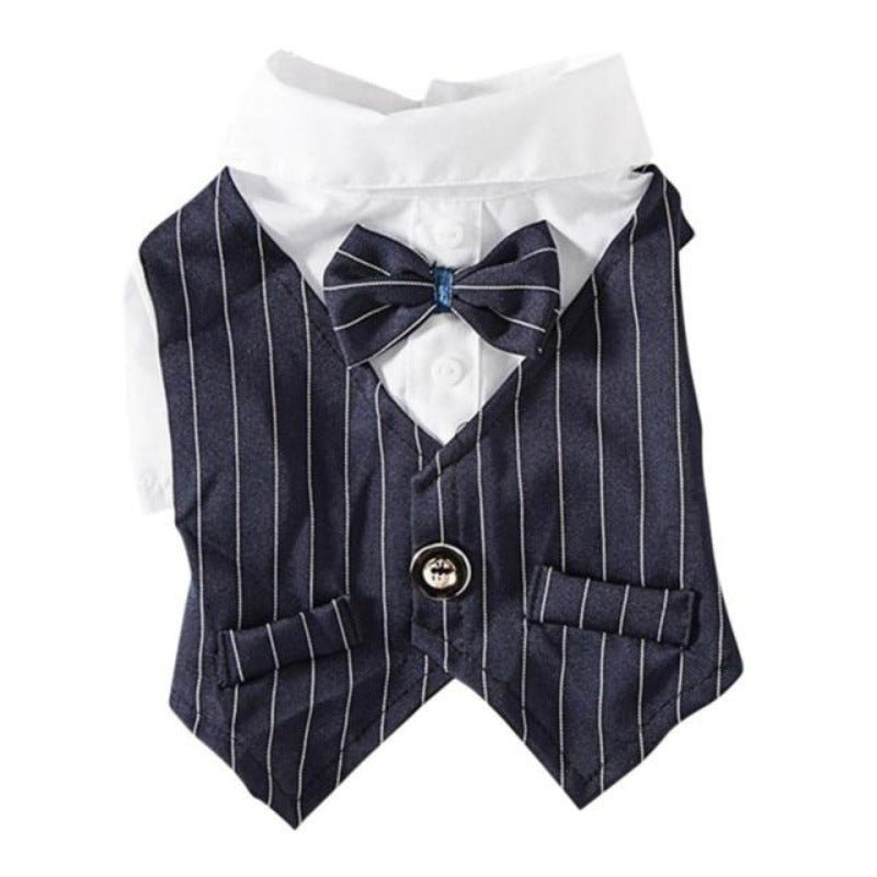 Pinstripe Dog Suit Vest Set – Classic Formal Outfit for Small & Medium Dogs (S–2XL, 3 Colors Available)
