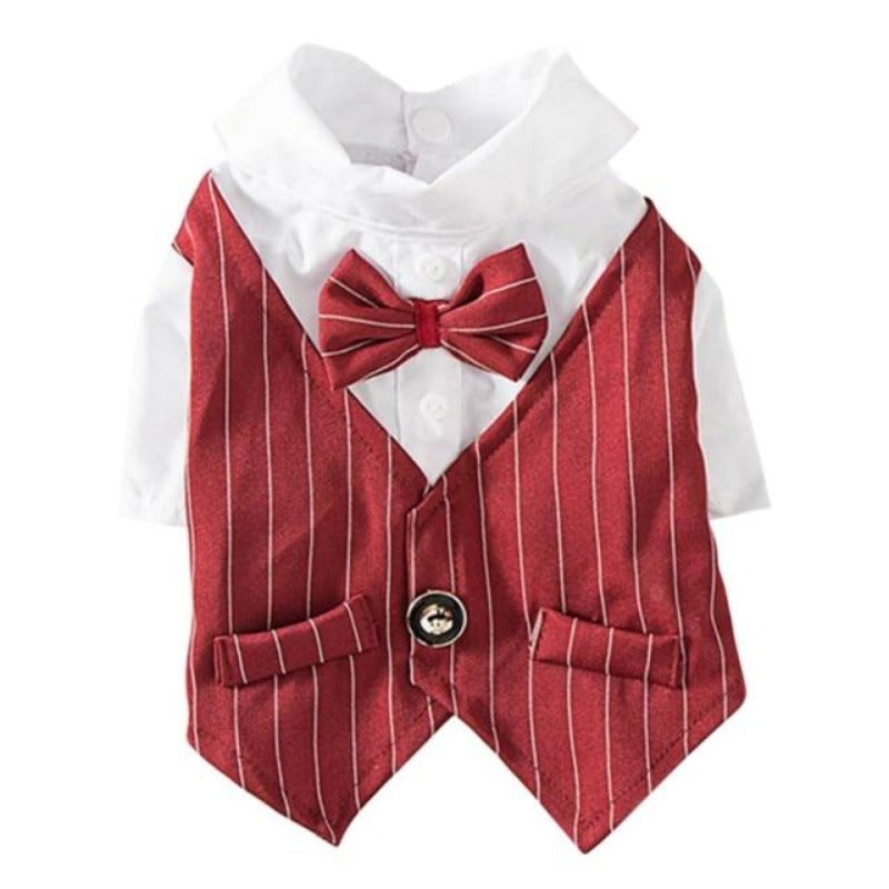 Pinstripe Dog Suit Vest Set – Classic Formal Outfit for Small & Medium Dogs (S–2XL, 3 Colors Available)