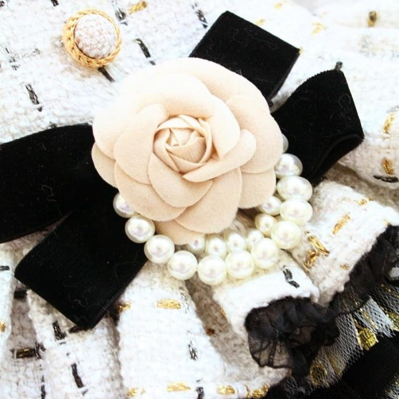 Designer Chanel-Inspired Tweed Dog Dress Coat – Handmade Luxury Dog Coat with Fur Trim, Lace & Tulle Skirt (S–2XL, Custom Sizes Available)