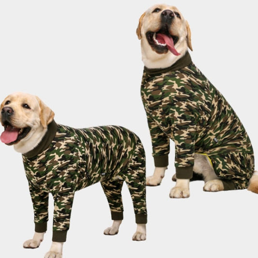 Camouflage Onesie Large Dog PJs – Cozy Cotton Pajamas for Medium & Large Dogs (Sizes 26–38)