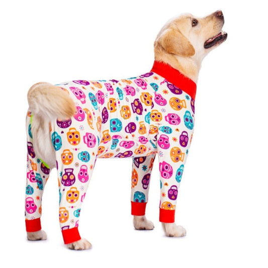Day of the Dead Onesie Large Dog PJs – Colorful Skull Print Cotton Pajamas for Medium & Large Dogs (Sizes 26–38)