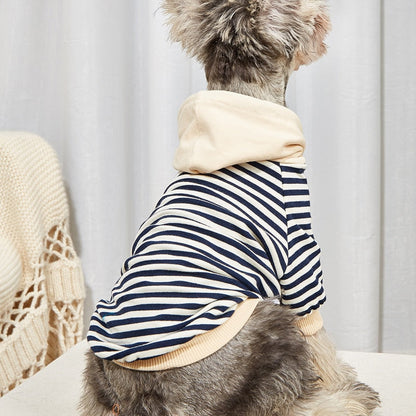 Striped Sailor Dog Hoodie – Classic Navy & Cream Cotton Hoodie for Small Dogs (XS–XL)