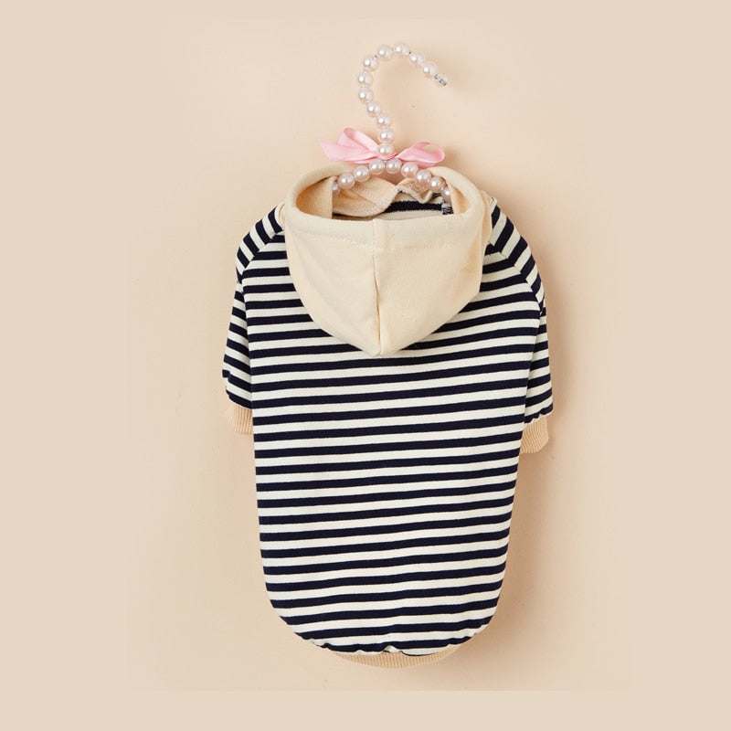 Striped Sailor Dog Hoodie – Classic Navy & Cream Cotton Hoodie for Small Dogs (XS–XL)