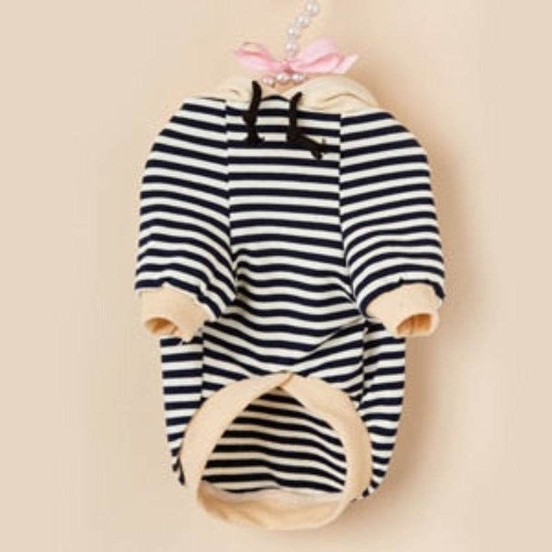 Striped Sailor Dog Hoodie – Classic Navy & Cream Cotton Hoodie for Small Dogs (XS–XL)