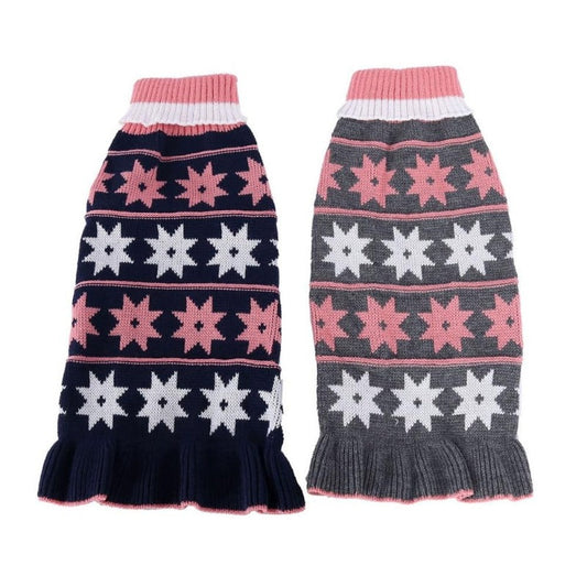 Star Turtleneck Sweater Dog Dress – Cozy Winter Knit Dress for Small & Medium Dogs (XS–L, Navy or Gray)
