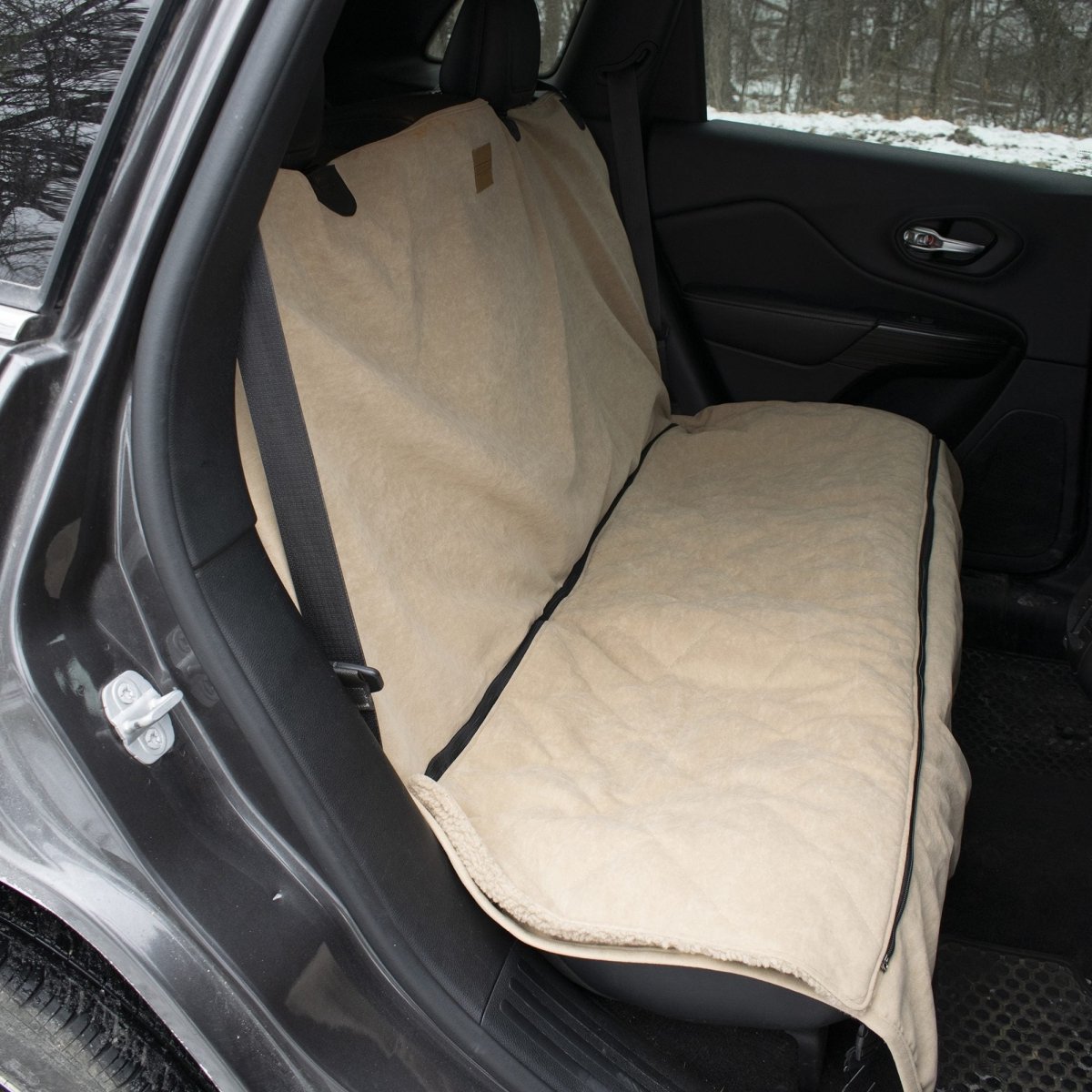 Protective Microfiber Car Bench Seat Cover | Quilted Reversible Dog Car Seat Protector with Sherpa & Universal Fit