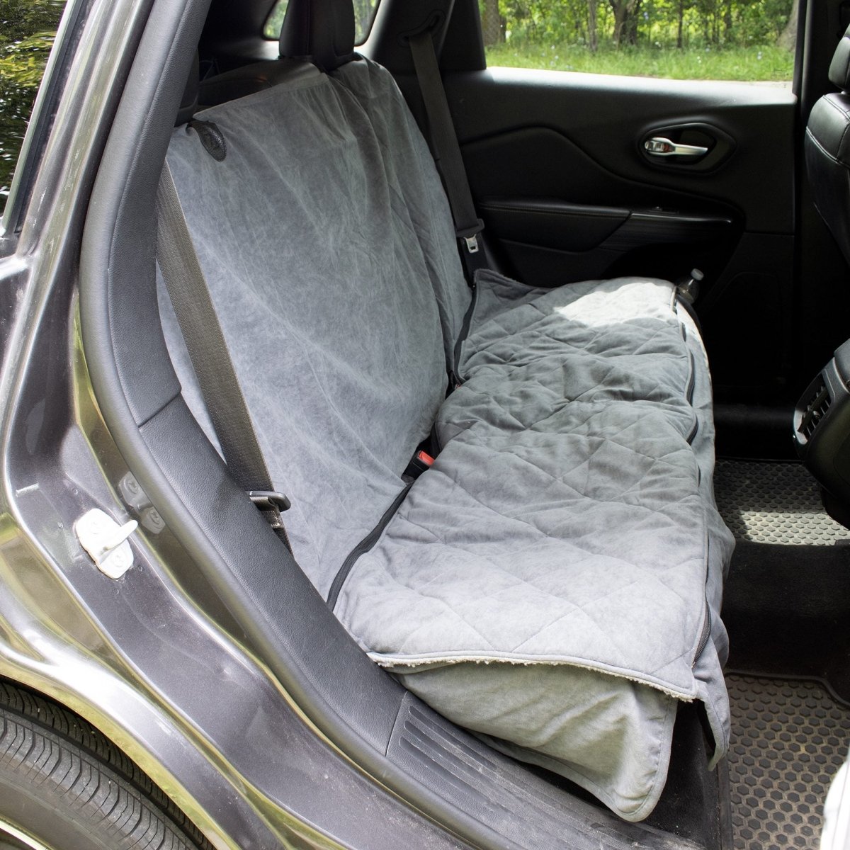 Protective Microfiber Car Bench Seat Cover | Quilted Reversible Dog Car Seat Protector with Sherpa & Universal Fit