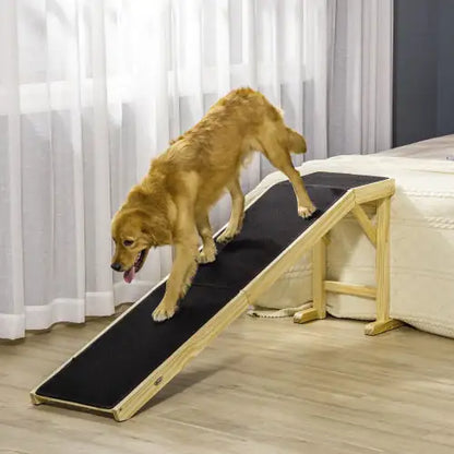 Dog Bed Ramp with Non-Slip Carpet & Top Platform | Wooden Pet Ramp for Beds, Couches & Seniors
