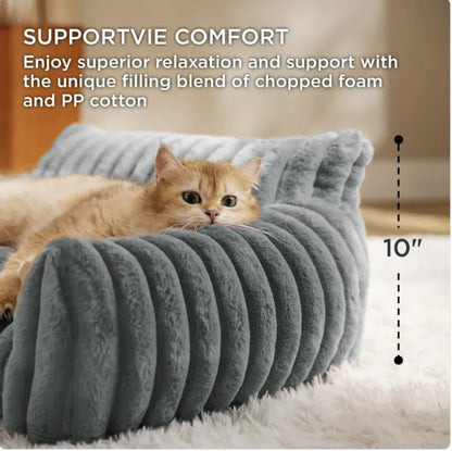 Bedsure Cute Cat Couch | Plush Faux Rabbit Fur Pet Sofa with Bolster Support & Non-Slip Base