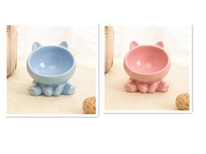 Purr-fect Cat Bowl with Bamboo Stand | Elevated Non-Slip Ceramic Dish for Cats
