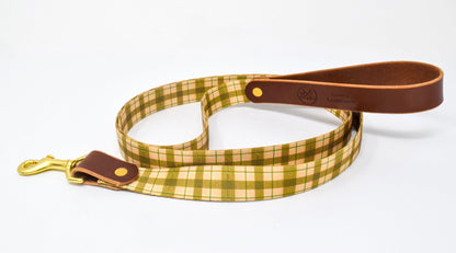 Whiskey Tartan Dog Leash – Handcrafted Leather & Brass (Fixed or Adjustable)