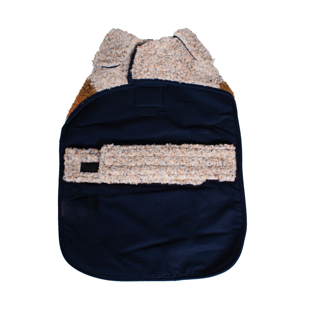 Shinola Brand Stripe Berber Dog Coat – Oatmeal | Warm Adjustable Shearling Dog Jacket with Leash Slot