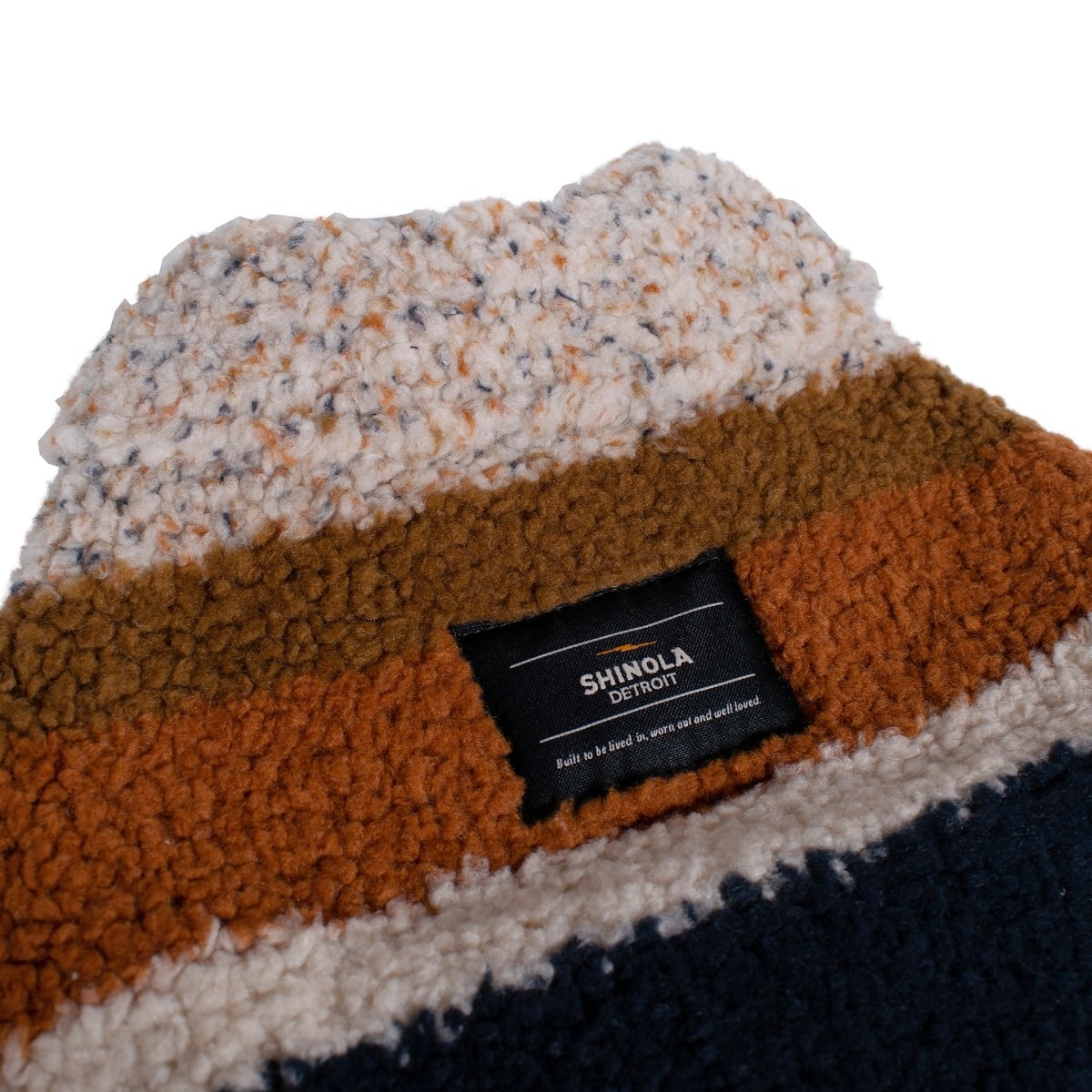 Shinola Brand Stripe Berber Dog Coat – Oatmeal | Warm Adjustable Shearling Dog Jacket with Leash Slot