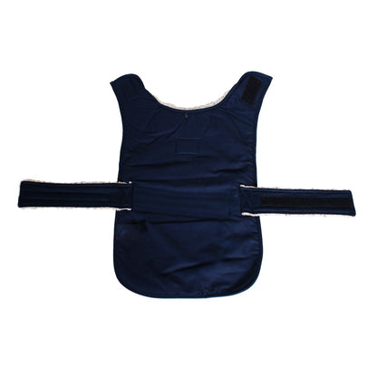 Shinola Brand Stripe Berber Dog Coat – Oatmeal | Warm Adjustable Shearling Dog Jacket with Leash Slot