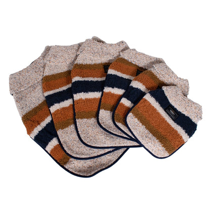 Shinola Brand Stripe Berber Dog Coat – Oatmeal | Warm Adjustable Shearling Dog Jacket with Leash Slot