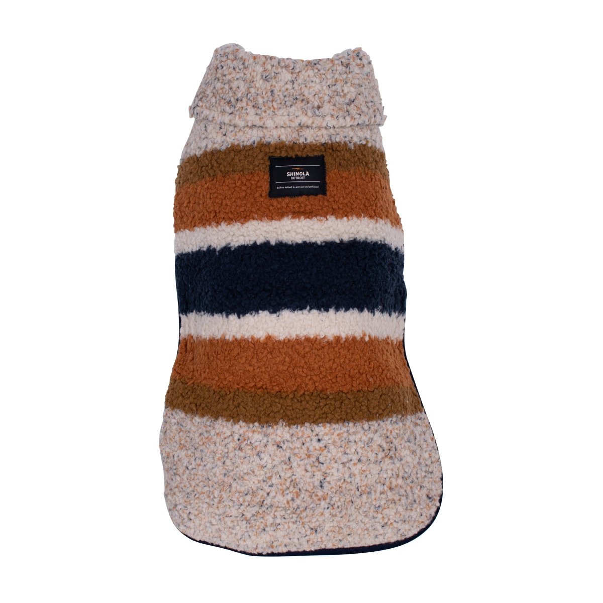 Shinola Brand Stripe Berber Dog Coat – Oatmeal | Warm Adjustable Shearling Dog Jacket with Leash Slot