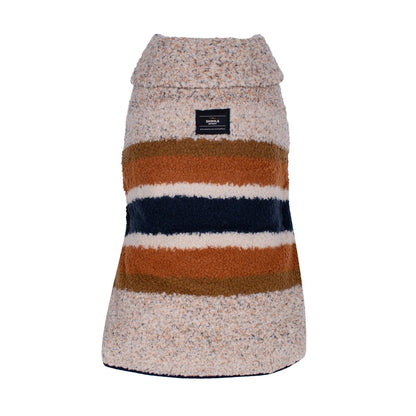 Shinola Brand Stripe Berber Dog Coat – Oatmeal | Warm Adjustable Shearling Dog Jacket with Leash Slot