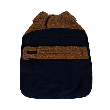 Shinola Brand Stripe Berber Dog Coat – Rust | Warm Shearling Dog Jacket with Adjustable Belt & Harness Slit (XS–2XL)