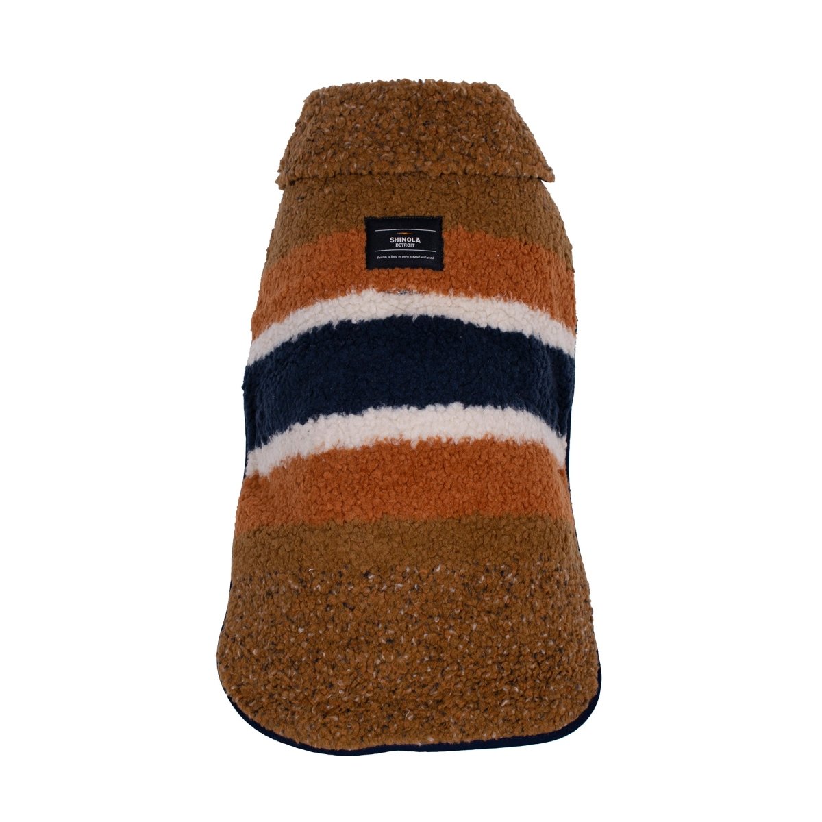 Shinola Brand Stripe Berber Dog Coat – Rust | Warm Shearling Dog Jacket with Adjustable Belt & Harness Slit (XS–2XL)