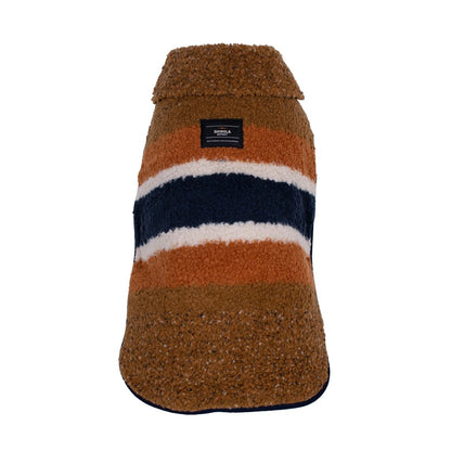 Shinola Brand Stripe Berber Dog Coat – Rust | Warm Shearling Dog Jacket with Adjustable Belt & Harness Slit (XS–2XL)