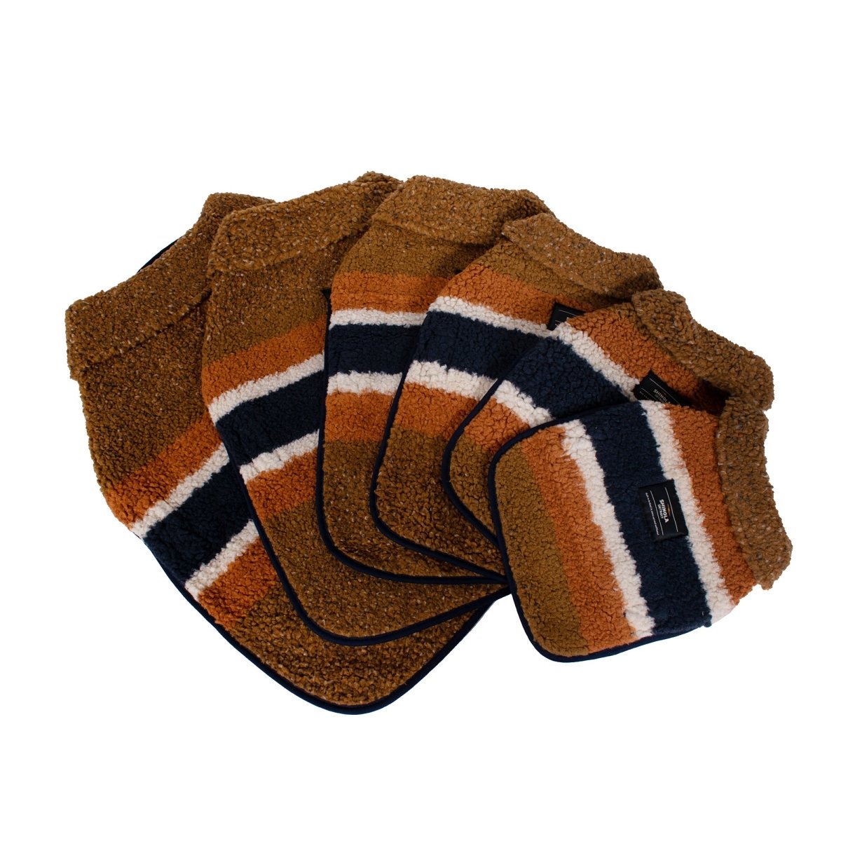 Shinola Brand Stripe Berber Dog Coat – Rust | Warm Shearling Dog Jacket with Adjustable Belt & Harness Slit (XS–2XL)