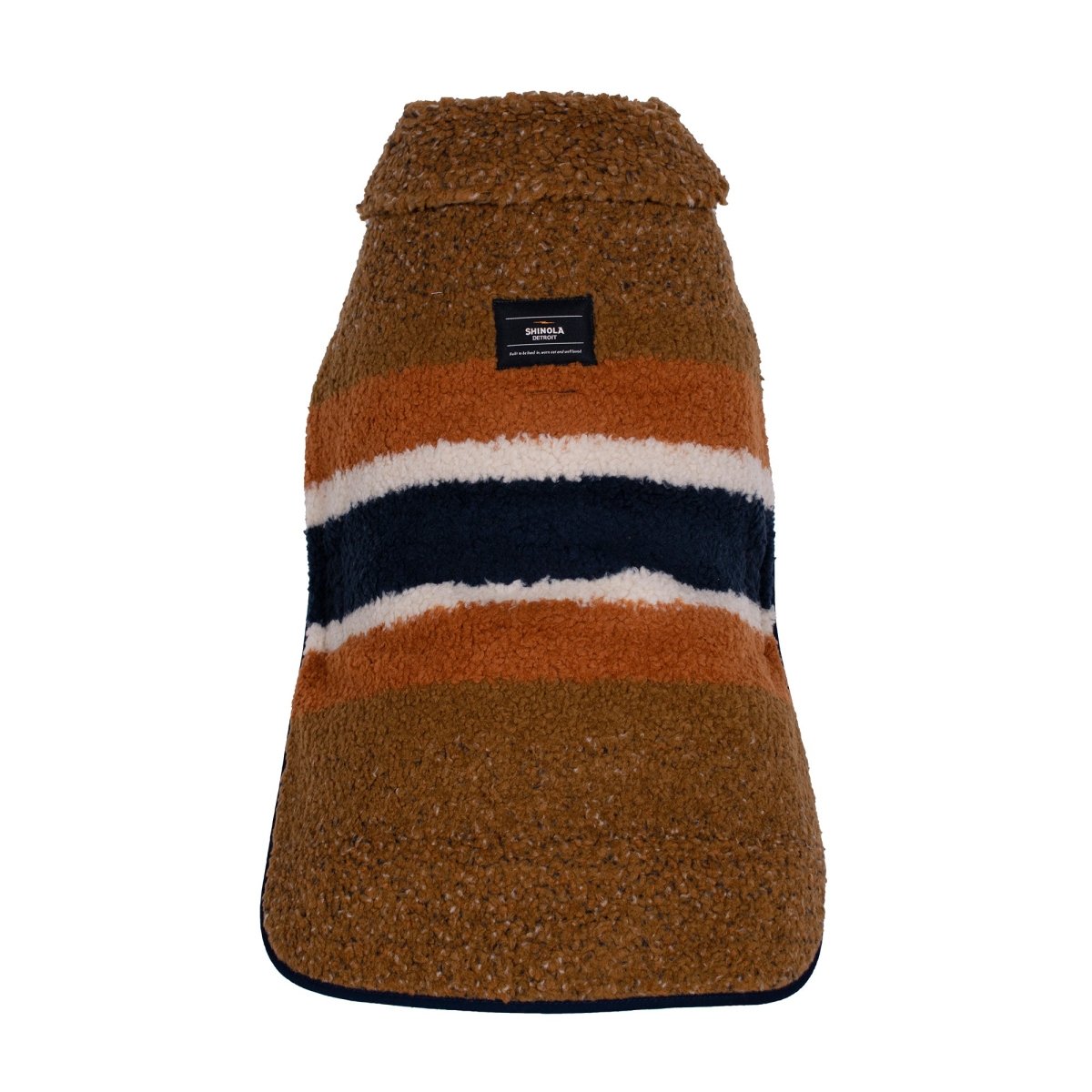 Shinola Brand Stripe Berber Dog Coat – Rust | Warm Shearling Dog Jacket with Adjustable Belt & Harness Slit (XS–2XL)