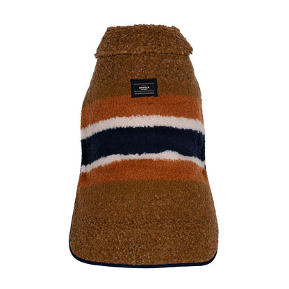 Shinola Brand Stripe Berber Dog Coat – Rust | Warm Shearling Dog Jacket with Adjustable Belt & Harness Slit (XS–2XL)