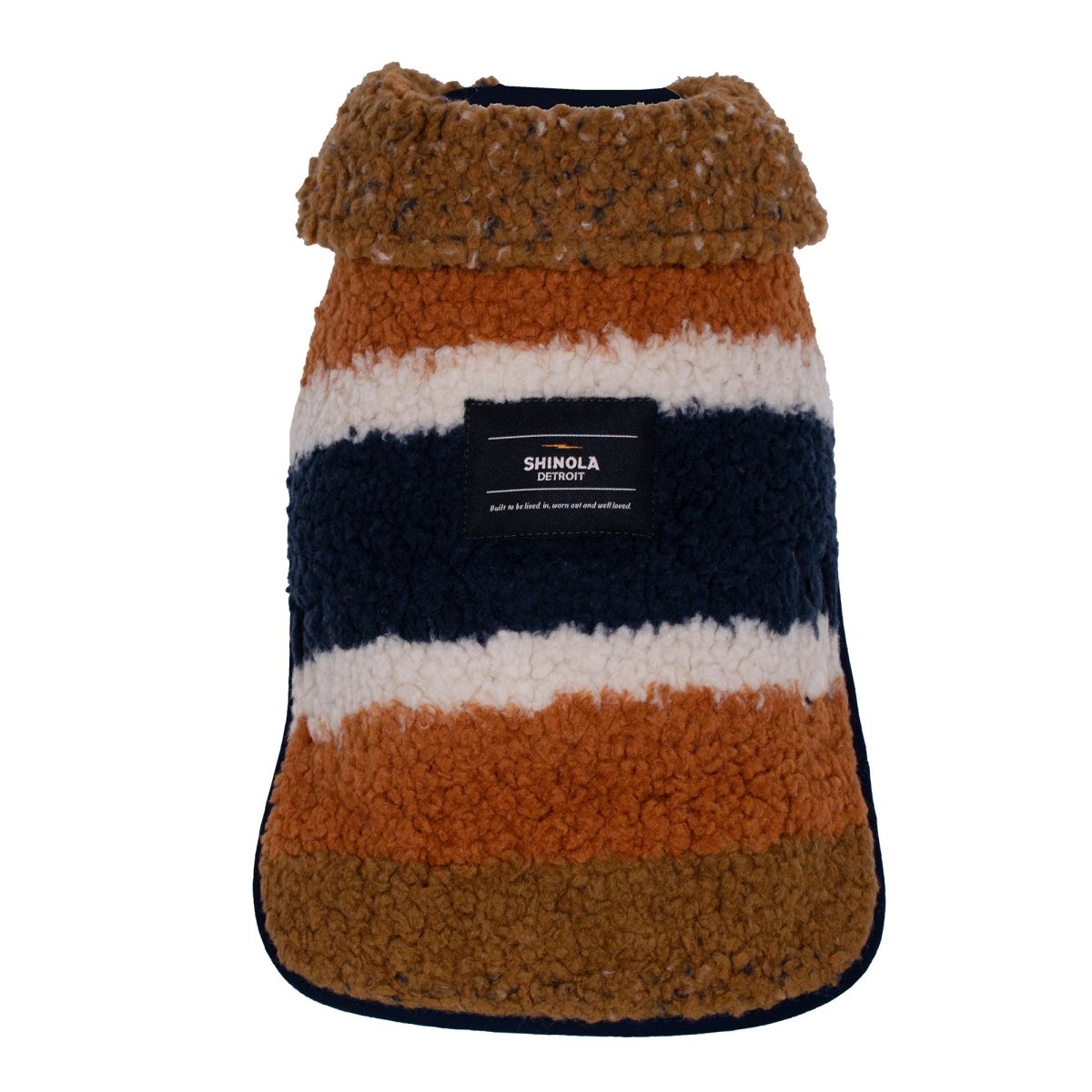 Shinola Brand Stripe Berber Dog Coat – Rust | Warm Shearling Dog Jacket with Adjustable Belt & Harness Slit (XS–2XL)