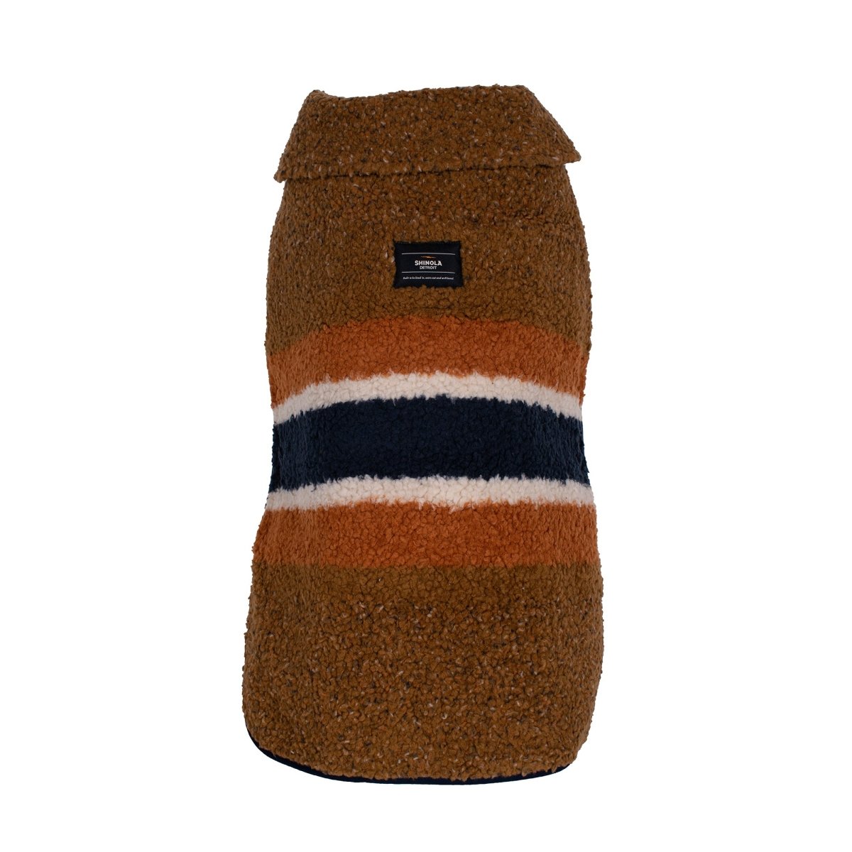 Shinola Brand Stripe Berber Dog Coat – Rust | Warm Shearling Dog Jacket with Adjustable Belt & Harness Slit (XS–2XL)