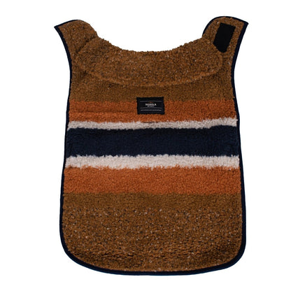 Shinola Brand Stripe Berber Dog Coat – Rust | Warm Shearling Dog Jacket with Adjustable Belt & Harness Slit (XS–2XL)