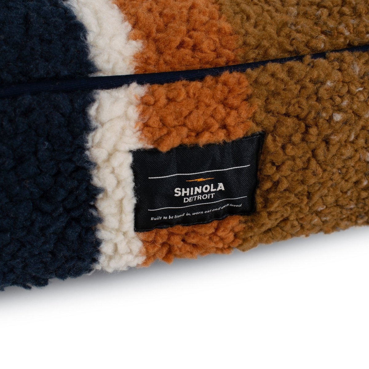 Shinola Brand Stripe Berber Napper Dog Bed | Plush Shearling Bed with Recycled Fill & Washable Cover