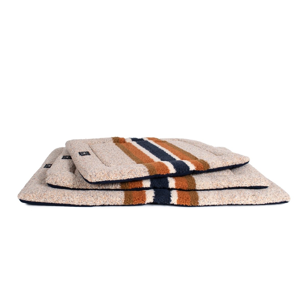 Shinola Brand Stripe Comfort Cushion Berber Dog Bed – Oatmeal | Reversible Plush Dog Mat with Recycled Fill