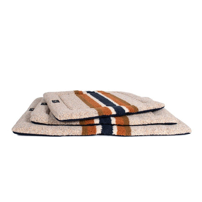 Shinola Brand Stripe Comfort Cushion Berber Dog Bed – Oatmeal | Reversible Plush Dog Mat with Recycled Fill