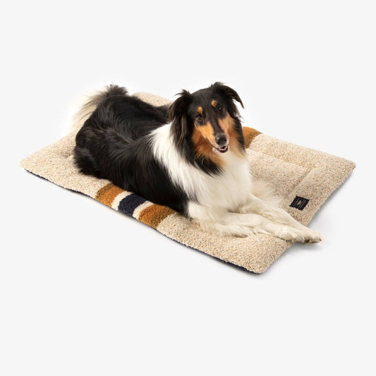 Shinola Brand Stripe Comfort Cushion Berber Dog Bed – Oatmeal | Reversible Plush Dog Mat with Recycled Fill