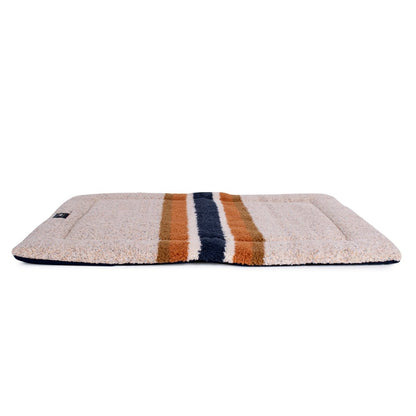 Shinola Brand Stripe Comfort Cushion Berber Dog Bed – Oatmeal | Reversible Plush Dog Mat with Recycled Fill