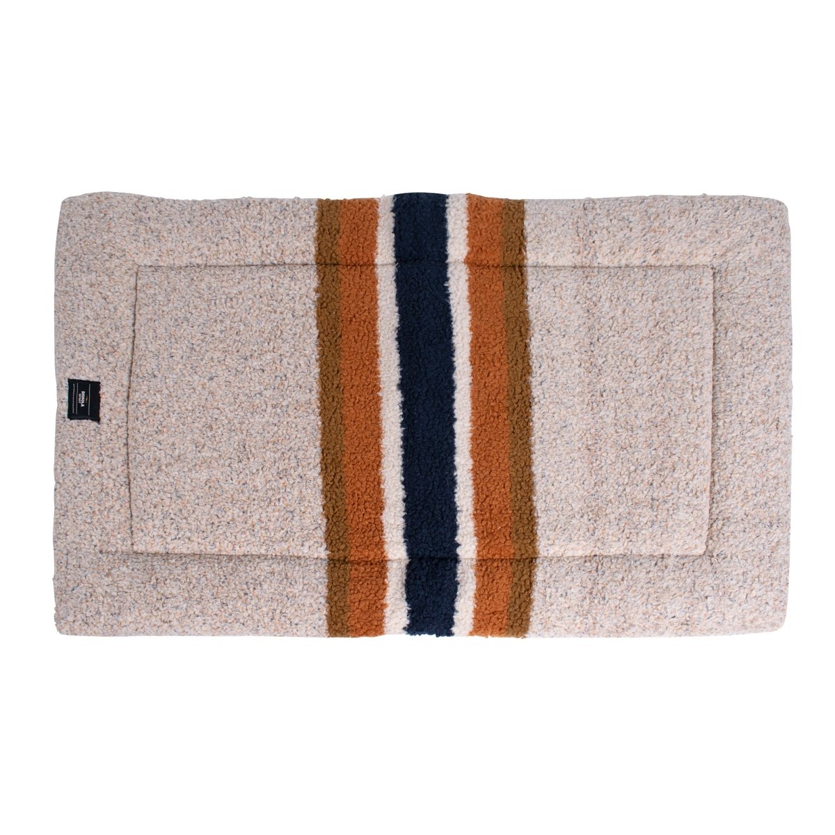 Shinola Brand Stripe Comfort Cushion Berber Dog Bed – Oatmeal | Reversible Plush Dog Mat with Recycled Fill
