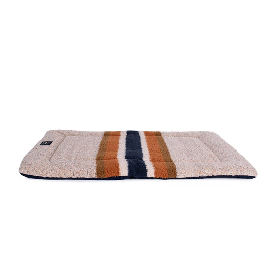 Shinola Brand Stripe Comfort Cushion Berber Dog Bed – Oatmeal | Reversible Plush Dog Mat with Recycled Fill